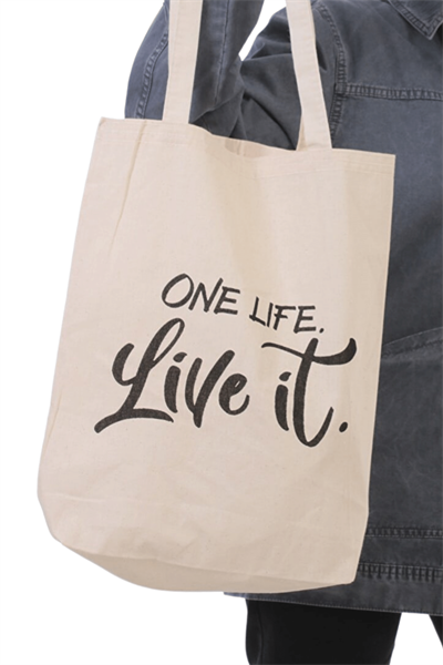 Kadın Bej One Life Baskılı Bez Shopper Çanta