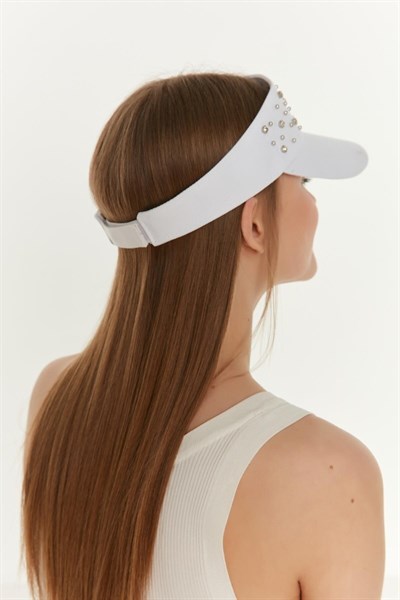 Kadın Beyaz Üzeri Taşlı Tenisçi Şapka