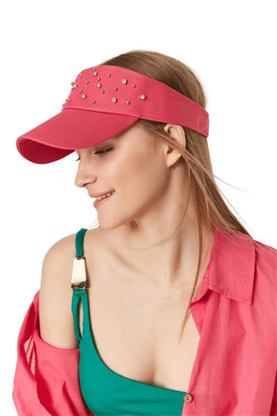 Kadın Ekru Üzeri Taşlı Tenisçi Şapka