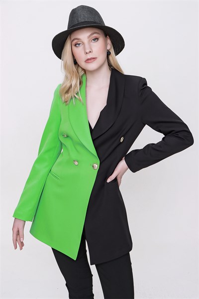 Kadın Fıstık Çift Renk Kruvaze Yaka Ceket