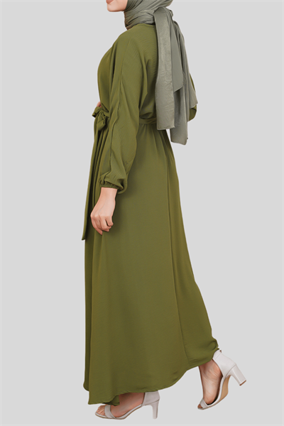 Kadın Haki Kuşaklı Ayrobin Elbise