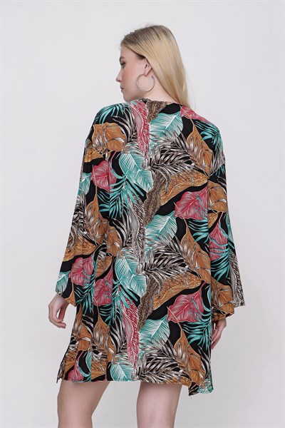 Kadın Hardal Desenli Kimono Ceket