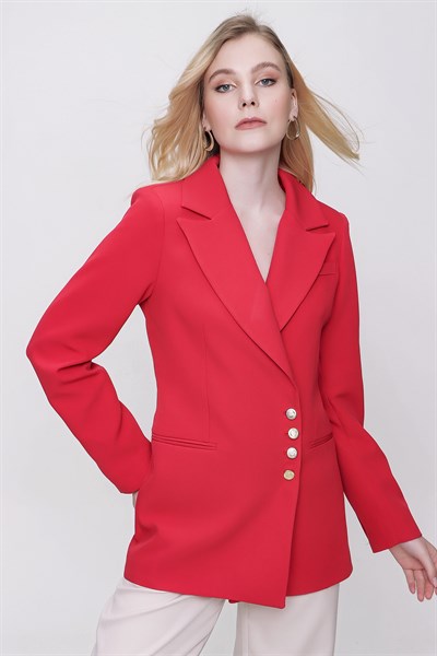 Kadın Kırmızı Düğme Detaylı Blazer Ceket