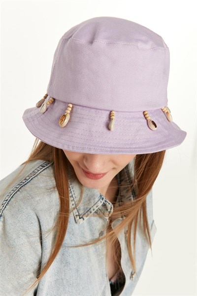 Kadın Lila Deniz Kabuğu Püsküllü Bucket Şapka
