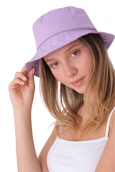 Kadın Lila Sade Bucket Şapka