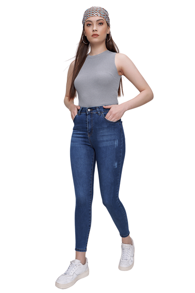 Kadın Mavi Yüksek Bel Kot Pantolon