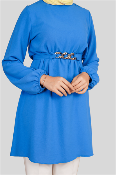 Kadın Mavi Zincir Kuşaklı Ayrobin Tunik