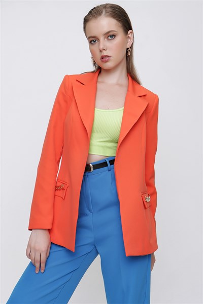 Kadın Orange Cep Kapak Zincirli Ceket