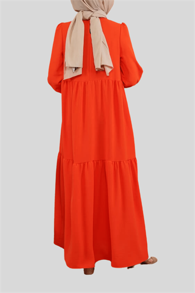 Kadın Orange Çift Pileli Boydan Elbise