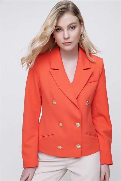 Kadın Orange Kruvaze Yaka Gold Düğmeli Kısa Ceket