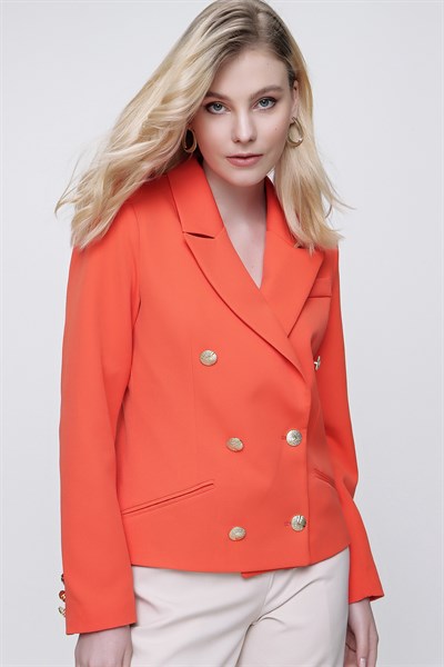Kadın Orange Kruvaze Yaka Gold Düğmeli Kısa Ceket