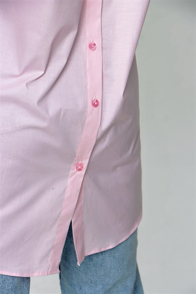 Kadın Pembe Arkası Düğme Detaylı Oversize Gömlek