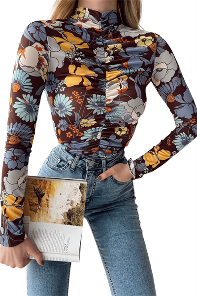 Kadın Renkli Yarım Balıkçı Ön Büzgülü Crop Bluz