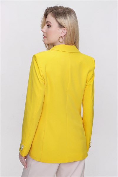 Kadın Sarı Kruvaze Yaka Blazer Ceket
