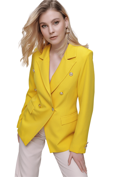 Kadın Sarı Kruvaze Yaka Blazer Ceket