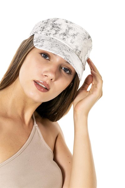 Kadın Siyah Beyaz Desenli Tenisçi Şapka