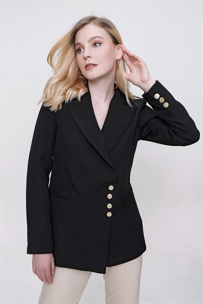 Kadın Siyah Düğme Detaylı Blazer Ceket