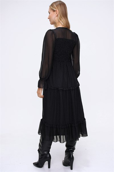 Kadın Siyah Taba Puantiyeli Elbise