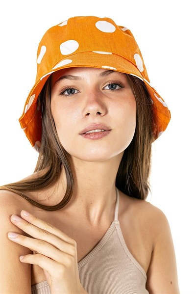 Kadın Turuncu Puantiyeli Bucket Şapka