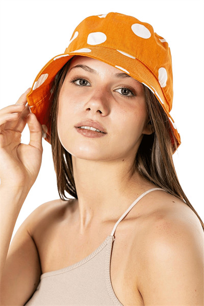 Kadın Turuncu Puantiyeli Bucket Şapka
