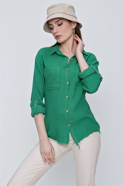 Kadın Yeşil Altı Püsküllü Gömlek