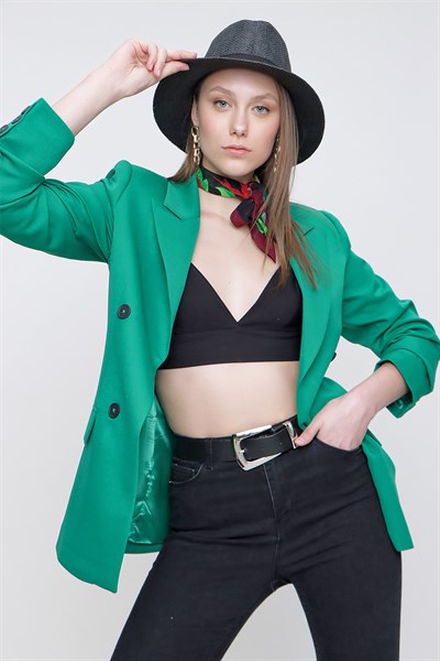 Kadın Yeşil Çift Cep Kapaklı Ceket