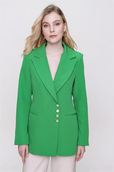 Kadın Yeşil Düğme Detaylı Blazer Ceket