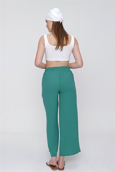 Kadın Yeşil Geniş Paça Ayrobin Pantolon